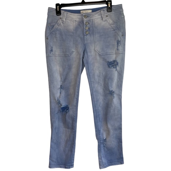 Free People Solid Blue Mountaineer Relaxed Fit Button Fly Distressed Denim Jeans - Picture 3 of 10